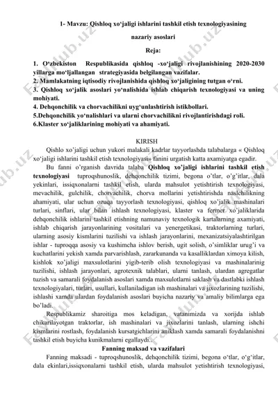 qishloq xo‘jaligi ishlarini tashkil etish texnologiyasining nazariy asoslari — DOC