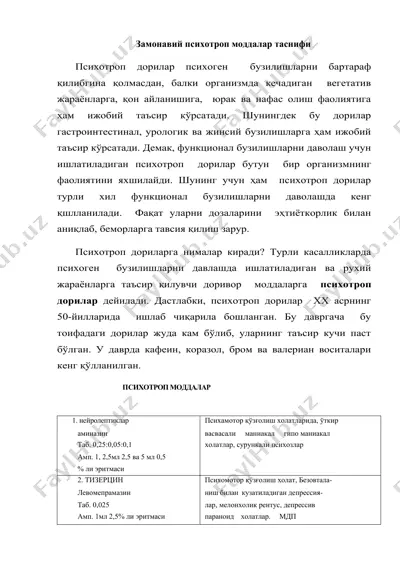 замонавий психотроп моддалар таснифи — DOC