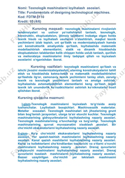 texnologik mashinalarni loyihalash asoslari — DOC