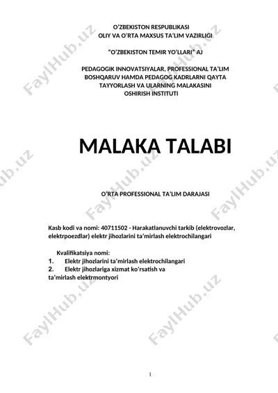 elektr jihozlarini ta’mirlash elektrchilangari — DOC