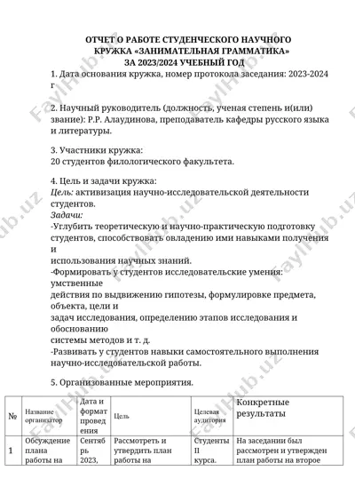 отчет о работе студенческого научного кружка «занимательная грамматика» — DOC