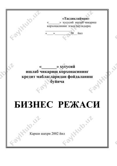 kichik va urta biznes sub'ektlarini kreditlash biznes rejasasi — DOC