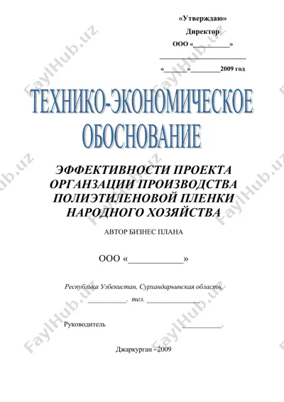 бизнес план "эффективность проекта организации производства полиэтиленовой пленки народного хозяйства" — DOC