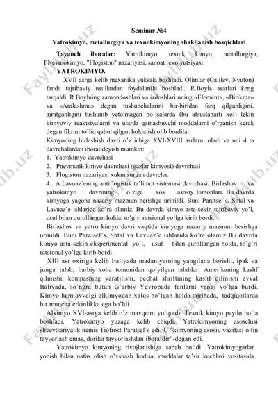 yatrokimyo, metallurgiya va texnokimyoning shakllanish bosqichlari — DOC