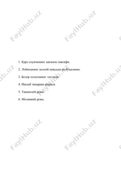 "xususiy korxona qarz oluvchisi to'g'risida ma'lumotlar" — DOC