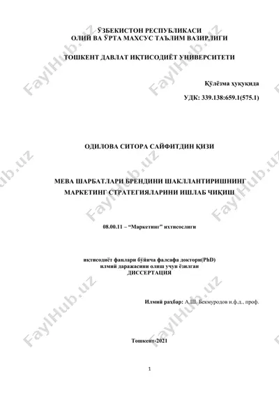 мева шарбатлари брендини шакллантиришнинг маркетинг стратегияларини ишлаб чиқиш — DOC
