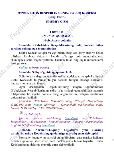 o‘zbekiston respublikasining soliq kodeksi — DOC