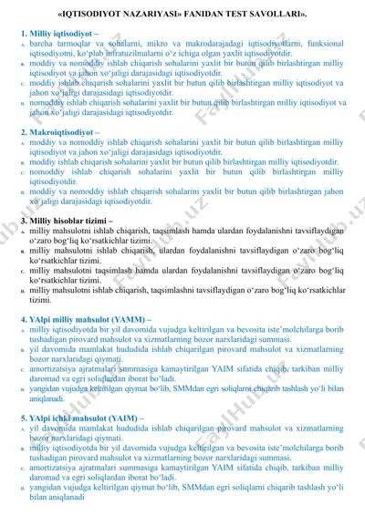 iqtisodiyot nazariyasi fanidan testlar toplami — DOCX