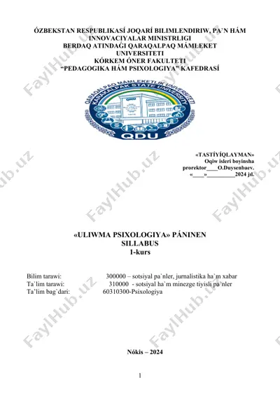 uliwma psixologiya pánini silabusí — DOC