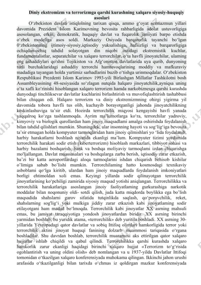 diniy ekstremizm va terrorizmga qarshi kurashning xalqaro siyosiy-huquqiy asoslari — DOC