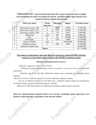 сув созиш тизими учun махсулотлар — DOC