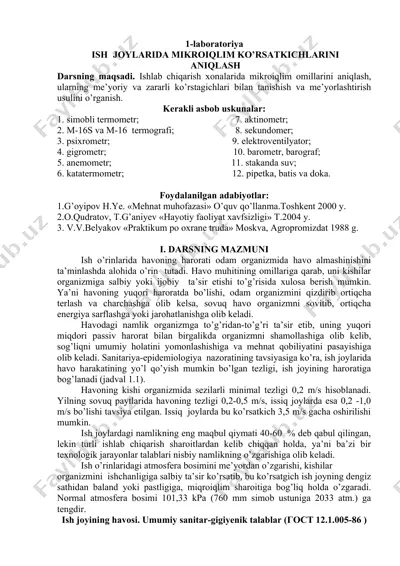 ish joylarida mikroiqlim ko'rsatkichlarini aniqlash — DOC