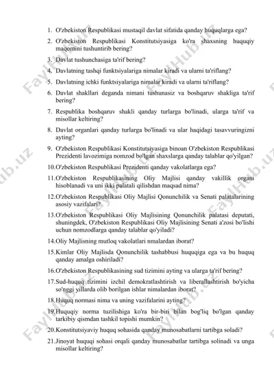 o'zbekiston respublikasi davlat tizimining tuzilishi va boshqaruv shakllari — DOC