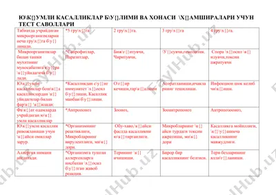 yuqumli kasalliklar bo'limi va honasi hamshiralar uchun test savollari — DOC