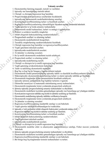 ekonometrika fanining maqsadi, metodi va vazifalari — DOC
