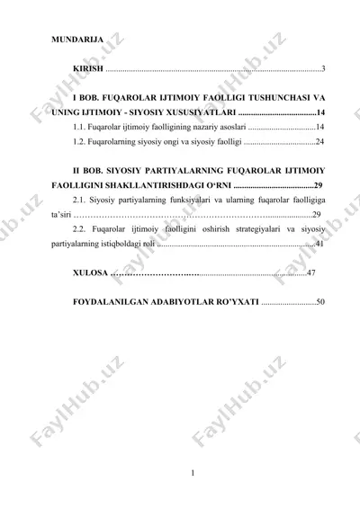 fuqarolar ijtimoiy faolligi va siyosiy partiyalar — DOCX