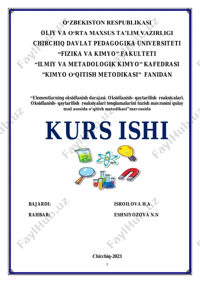 kimyo o‘qitish metodikasi "elementlarning oksidlanish darajasi. oksidlanish-qaytarilish reaksiyalari" — PDF