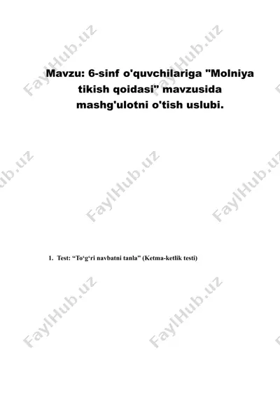 6-sinf o'quvchilariga molniya tikish qoidasi mavzusida mashg'ulotni o'tish uslubi. — DOCX