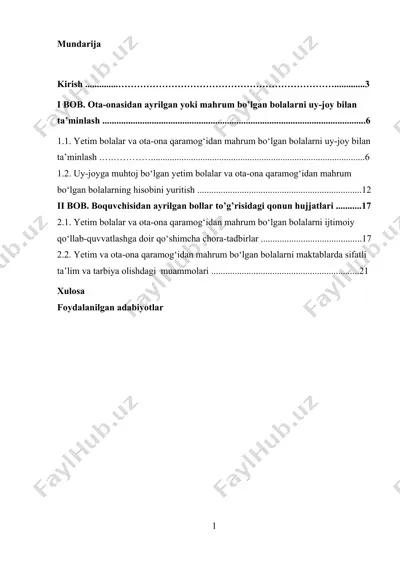 yetim bolalar va ota-onadan mahrum bo'lgan bolalarni uy-joy bilan ta'minlash — DOCX