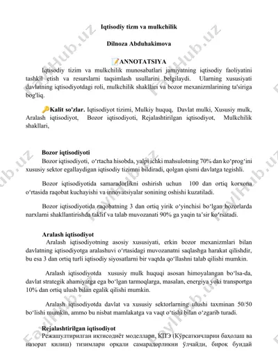 bozor iqtisodiyoti va aralash iqtisodiyot — DOCX