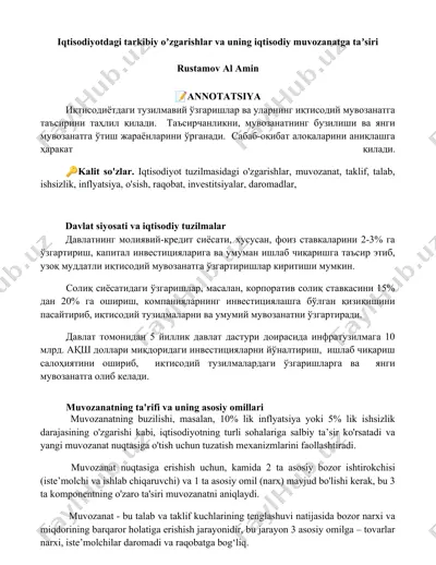 iqtisodiyotdagi tarkibiy o'zgarishlar va uning iqtisodiy muvozanatga ta'siri — DOCX