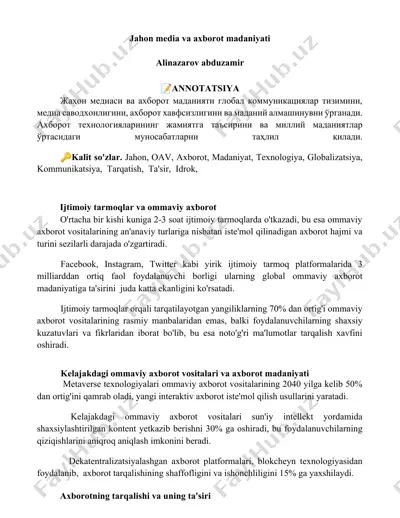 jahon media va axborot madaniyati — DOCX