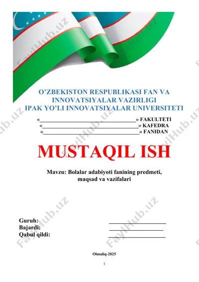 bolalar adabiyoti fanining predmeti, maqsad va vazifalari — DOCX