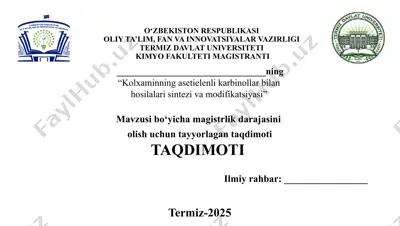 kolxaminning asetielenli karbinollar bilan  hosilalari sintezi va modifikatsiyasi — PPTX