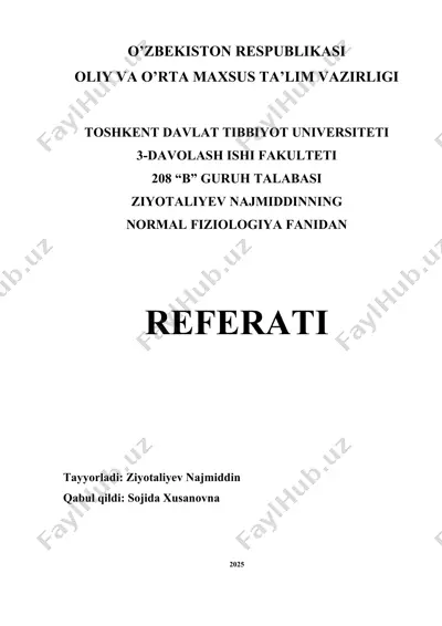 normal fiziologiya fani referati — DOCX