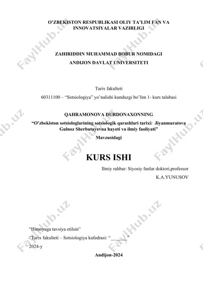 o’zbekiston sotsiologlarining sotsiologik qarashlari tarixi: jiyanmuratova gulnoz sherbutayevna hayoti va ilmiy faoliyati — DOCX