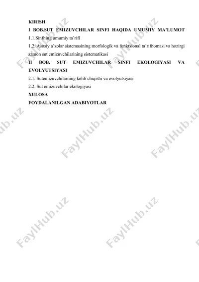 sut emizuvchilar sinfi haqida umumiy ma'lumotlar — DOCX