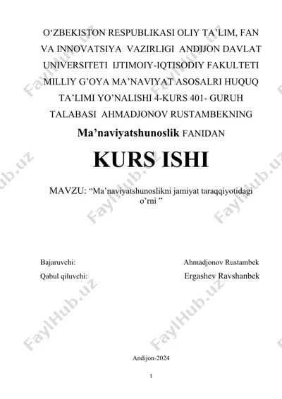 ma’naviyatshunoslikni jamiyat taraqqiyotidagi o’rni — DOC