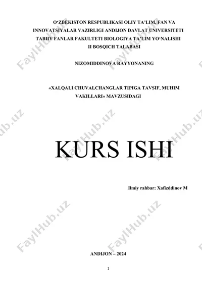 "xalqali chuvalchanglar tipiga tavsif, muhim vakillari" kurs ishi — DOCX