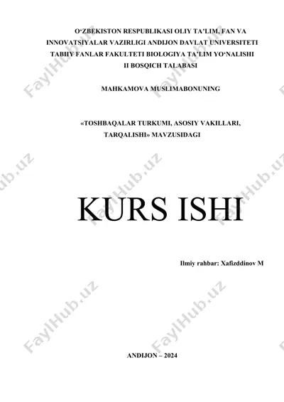 toshbaqalar turkumi, asosiy vakillari, tarqalishi — DOCX