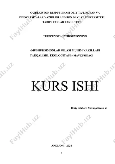 mushuksimonlar oilasi muhim vakillari tarqalishi, ekologiyasi — DOCX