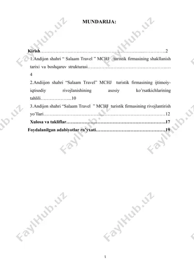 andijon shahri “salaam travel” mchj turistik firmasining turistik rivojlanishining analitik tadqiqoti — DOCX
