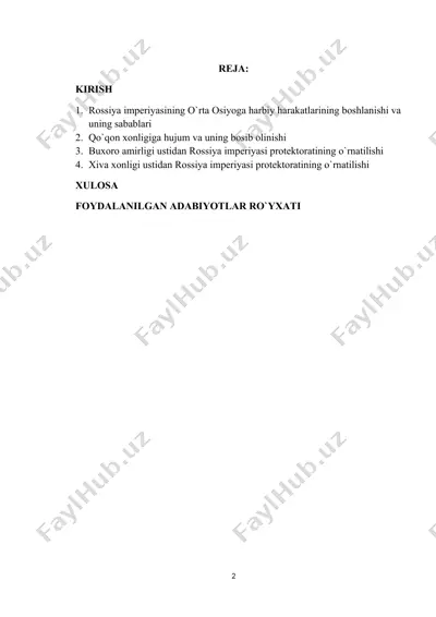 rossiya imperiyasining o`rta osiyoga harbiy harakatlarining boshlanishi va uning sabablari — DOCX