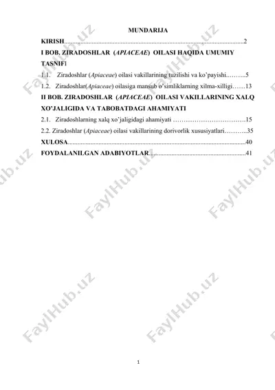 ziradoshlar (apiaceae) oilasi haqida ma'lumotlar — DOCX