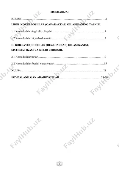 kovuldoshlar oilasi haqida kurs ishi — DOC
