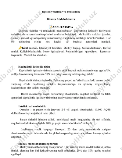 kapitalistik iqtisodiy tizim — DOCX