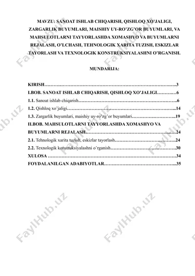 mahsulotlarni tayyorlashda xomashyo va buyumlarni rejlash — DOCX