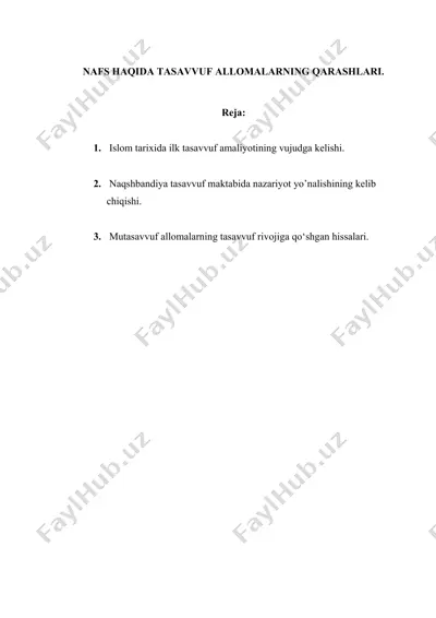 tasavvuf tarixi va rivoji — DOCX