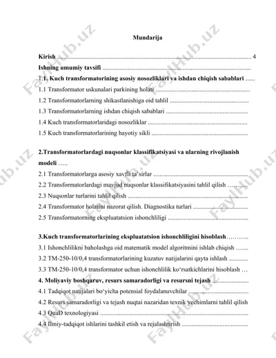 kuch transformatorlarining ishdan chiqish sabablari — DOCX