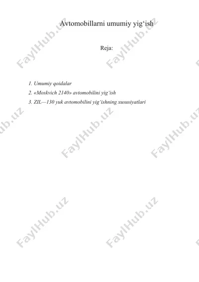 avtomobillarni umumiy yig‘ish — DOCX