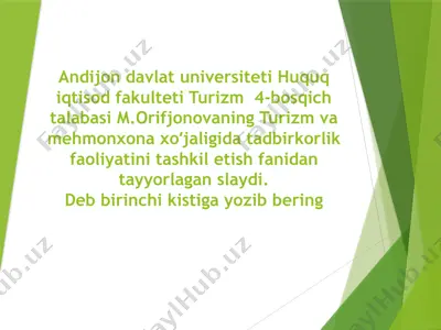 turizm va mehmonxona xo‘jaligi bo‘yicha tadbirkorlik faoliyati — PPTX