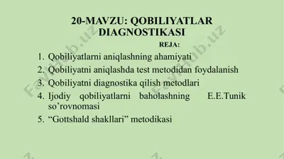 qobiliyatlar diagnostikasi — PPTX