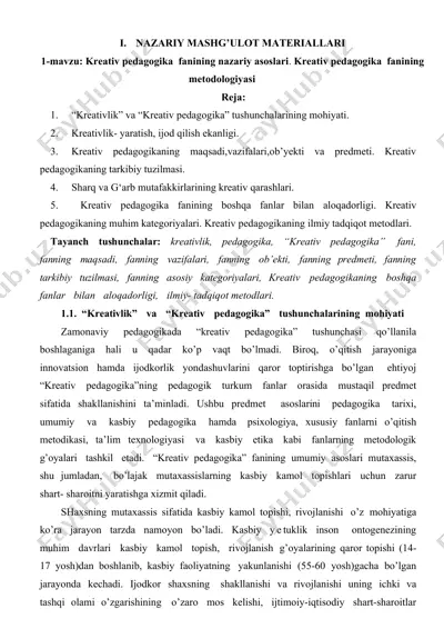 kreativ pedagogika fanining nazariy asoslari — DOC