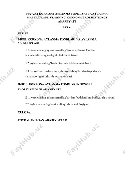 korxona aylanma fondlari va aylanma mablag'lari va ularning korxona faoliyatidagi ahamiyati — DOCX