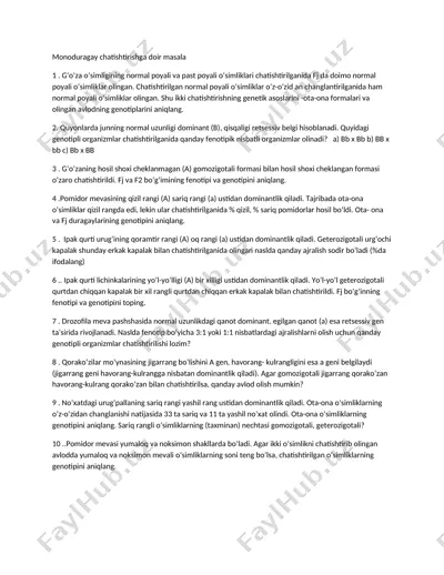 genetika amaliy ishlar mavzusiga oid masalalar — DOCX