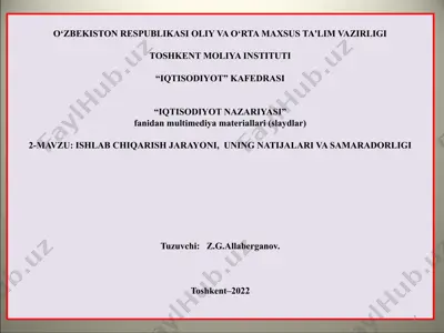 ishlab chiqarish jarayoni, uning natijalari va samaradorligi — PPT